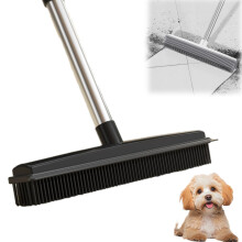 Pet Hair Removal Broom with Telescopic Handle and Squeegee, Rubber Broom for Carpet and Floors