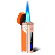 Triple Jet Flame Windproof Butane Lighter with LED Display, Refillable Adjustable Torch for BBQ and Camping