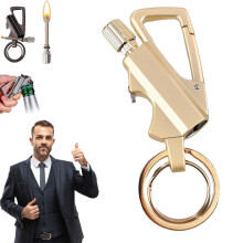 Reusable Metal Match Lighter Keychain, Windproof Refillable Fire Starter with Bottle Opener for Outdoor Camping