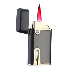 Windproof Butane Torch Lighter with Adjustable Red Flame, Visible Fuel Window, Refillable for Camping BBQ Gift