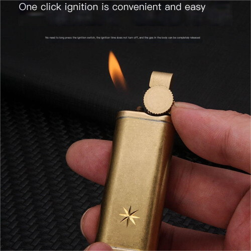 Vintage Brass Butane Refillable Lighter for Men, Adjustable Flame, Thumb Press Ignition, Gift Idea 2