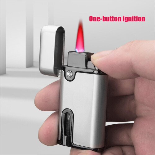 Windproof Butane Torch Lighter with Adjustable Red Flame, Visible Fuel Window, Refillable for Camping BBQ Gift 2