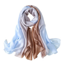 Blue Brown Silk Scarf Shawl for Women, Large Lightweight Travel Headscarf with Soft Silkfeeling Fabric