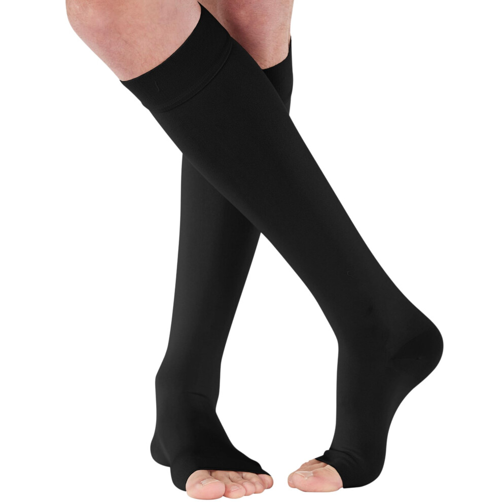 Black Compression Socks For Men 2030 Mmhg Knee Stockings 5XL Plus Size Open Toe For Swelling And Dvt