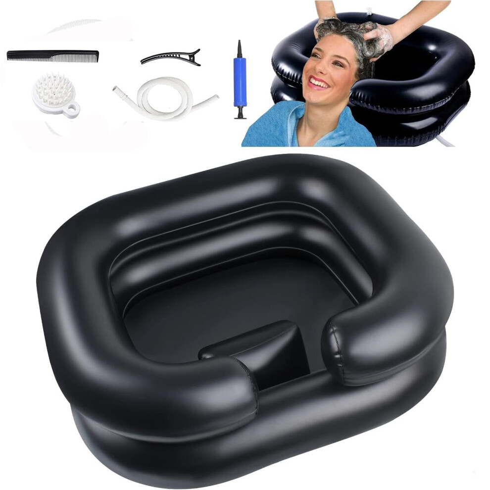 Black Inflatable Shampoo Basin For Elderly And Disabled, Ergonomic Neck Support Hair Washing Sink