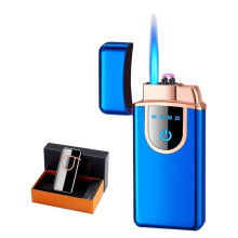 Windproof Dual Flame Lighter USB Rechargeable Metal Refillable Touch Sensitive Ignition for Outdoor BBQ Gift