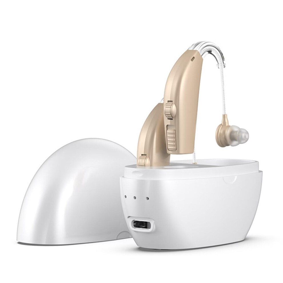 Rechargeable Hearing Aids for Seniors with Noise Reduction and Touch Volume Control, Beige White