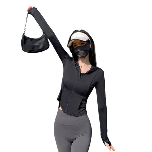 Womens Packable Sun Protective Jacket With Sun-Hooded black XL