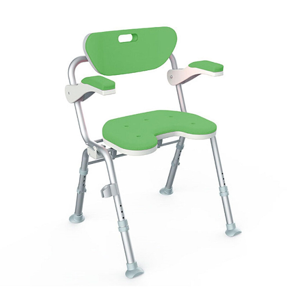 Foldable Shower Chair for Seniors with Backrest and Armrests, Height Adjustable NonSlip Aluminum Seat for Bathroom Safety