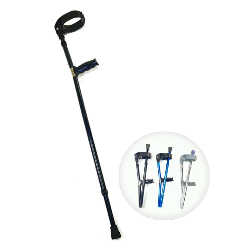 Black Folding Forearm Crutch, Lightweight Adjustable Walking Cane For Elderly With Ergonomic Support, Telescopic Aluminum Frame, Nonslip Tip, 1Pc
