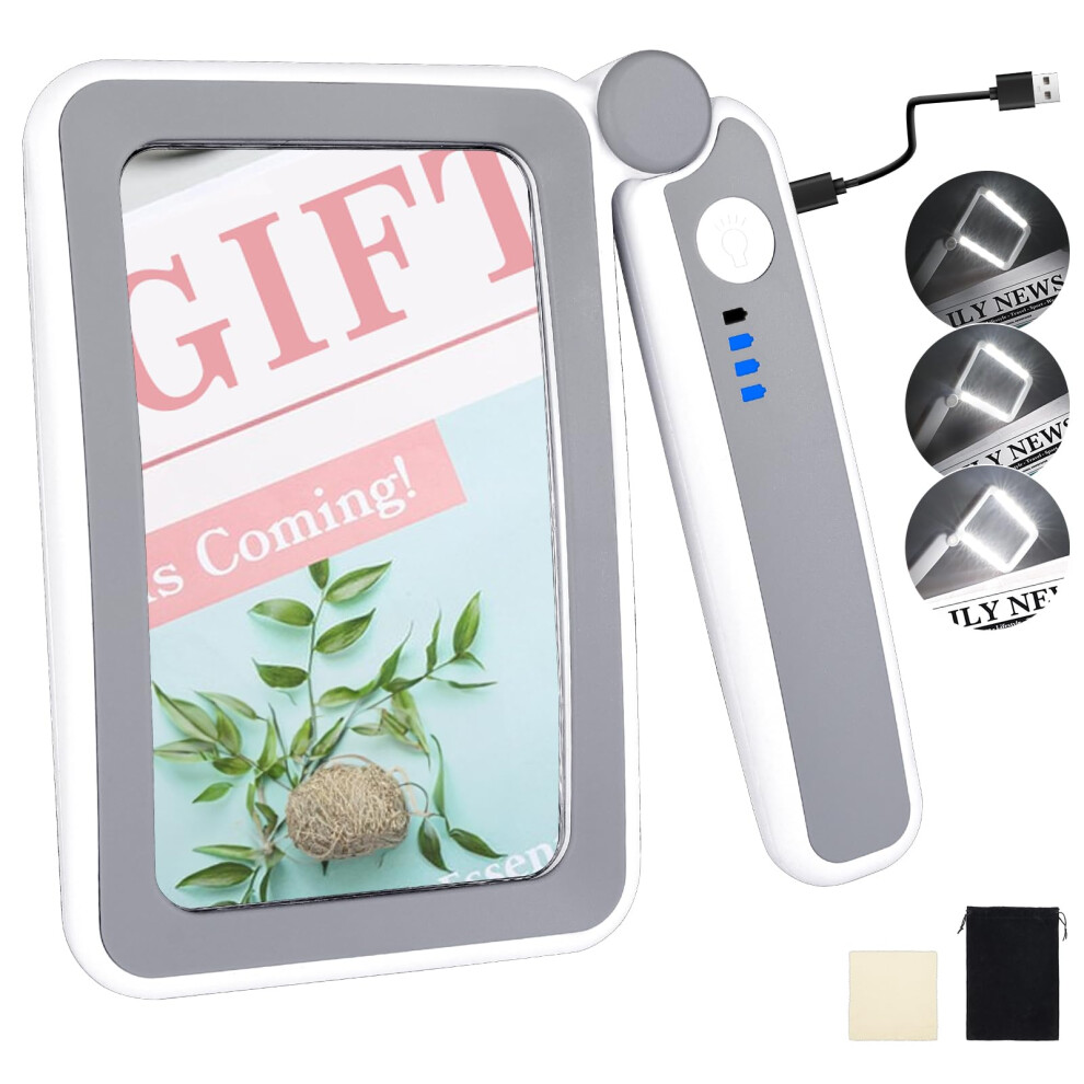 Rechargeable LED Magnifying Glass with Light, Large Rectangular 4X Optical Reading Magnifier for Seniors