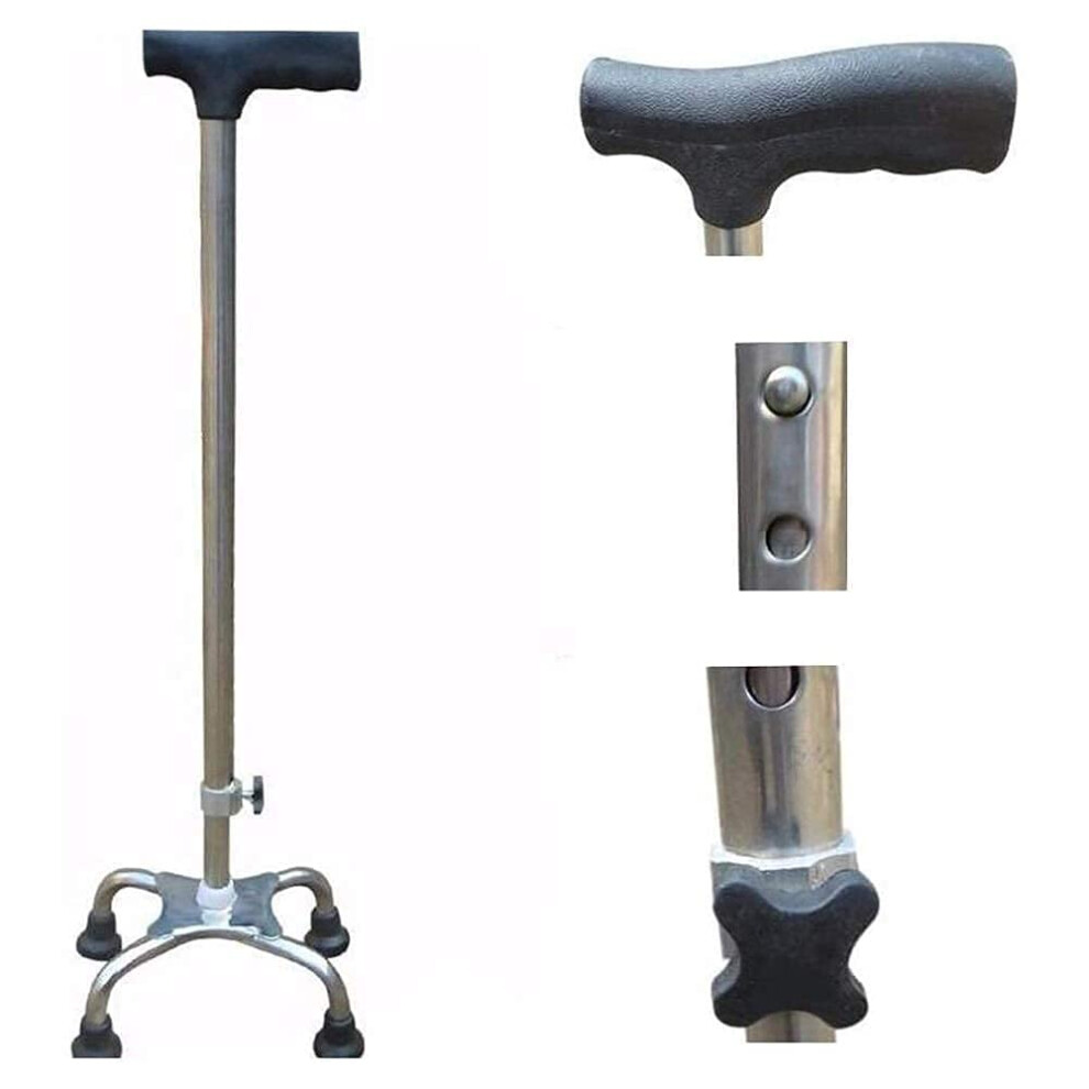 Adjustable Stainless Steel Quad Cane with FourLegged Stable Base and Ergonomic AntiShock Grip for Seniors