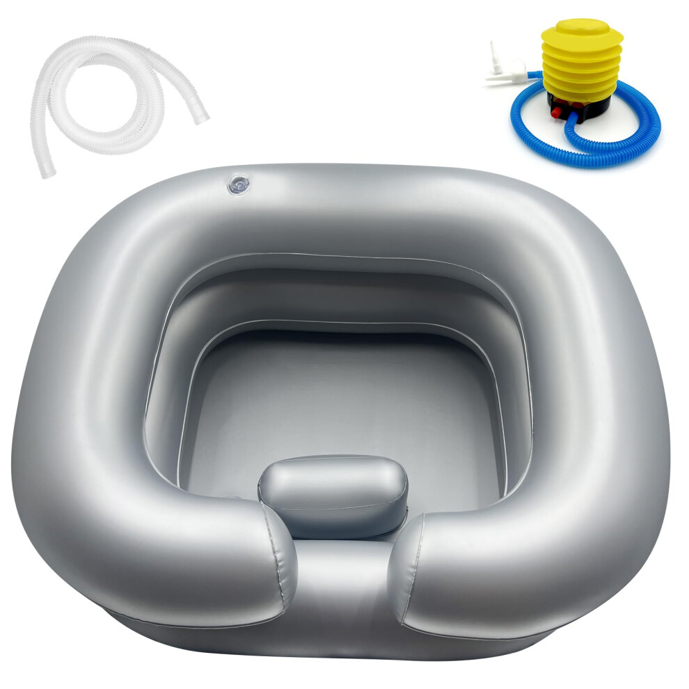 Inflatable Shampoo Basin for Elderly and Bedridden, Ergonomic Foldable Hair Washing Bowl (Silvery)