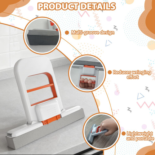 Mini SelfSqueeze Sponge Mop, Foldable Compact Design for Kitchen Bathroom Desk Wet Dry Cleaning 2