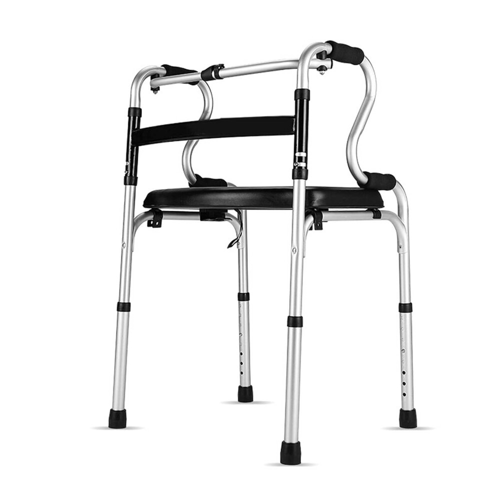 Folding Walking Frame for Elderly, Lightweight Aluminium Walker with Seat, Height Adjustable, Stable Support