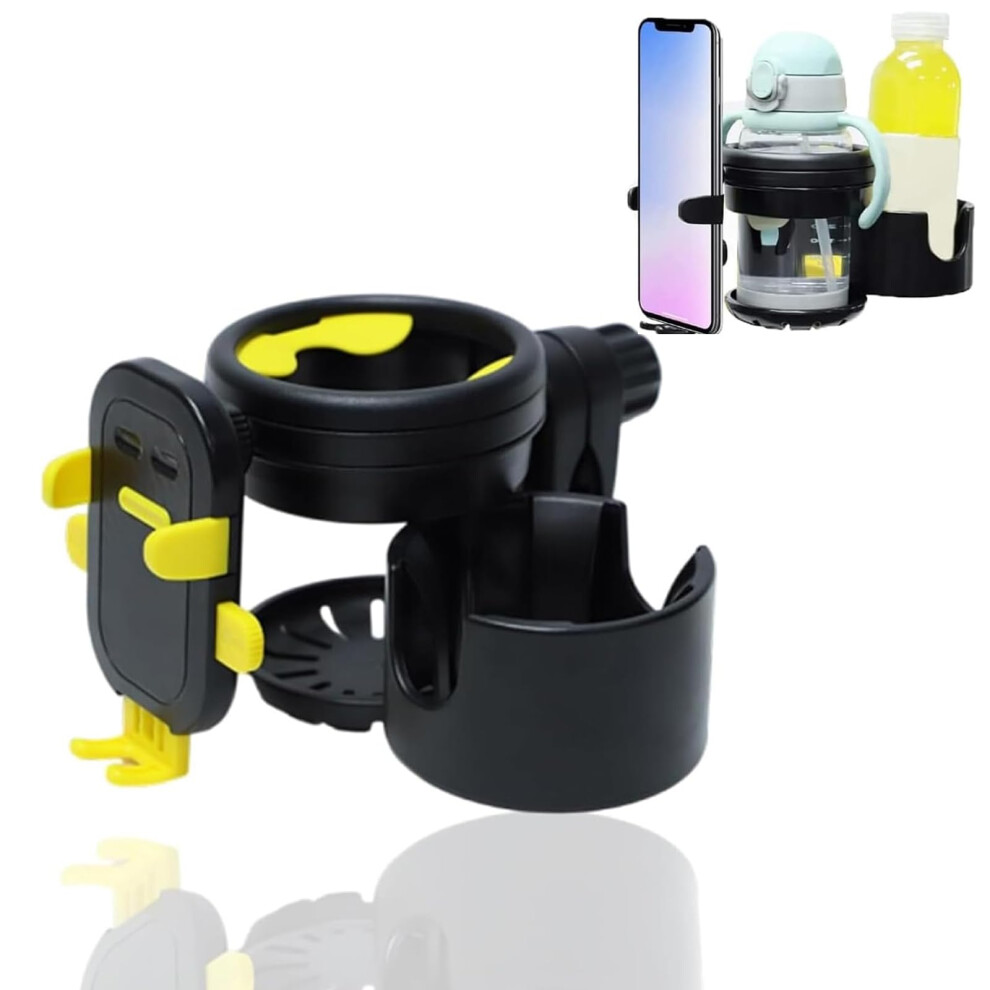 3 in 1 Stroller Cup and Phone Holder with 360 Rotating Mount, Universal Bike Cup Holder for Wheelchair and Scooter