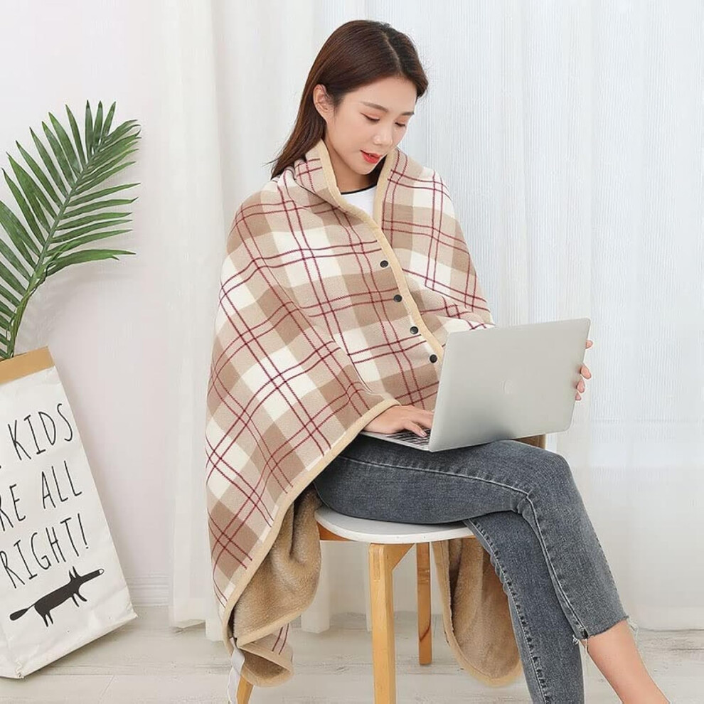 Reversible Fleece Shawl Blanket with Buttons for Wheelchair Users, Warm DoubleLayer Travel Throw 80x130 L