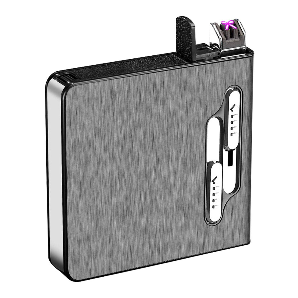 Black Electric Lighter Cigarette Case, 2 In 1 Windproof Double Arc Usb Rechargeable Slim Case For 20 Cigarettes,
