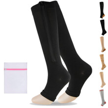 Zipper Compression Socks for Women and Men Toeless Design Adjustable Calf Support Black L/XL