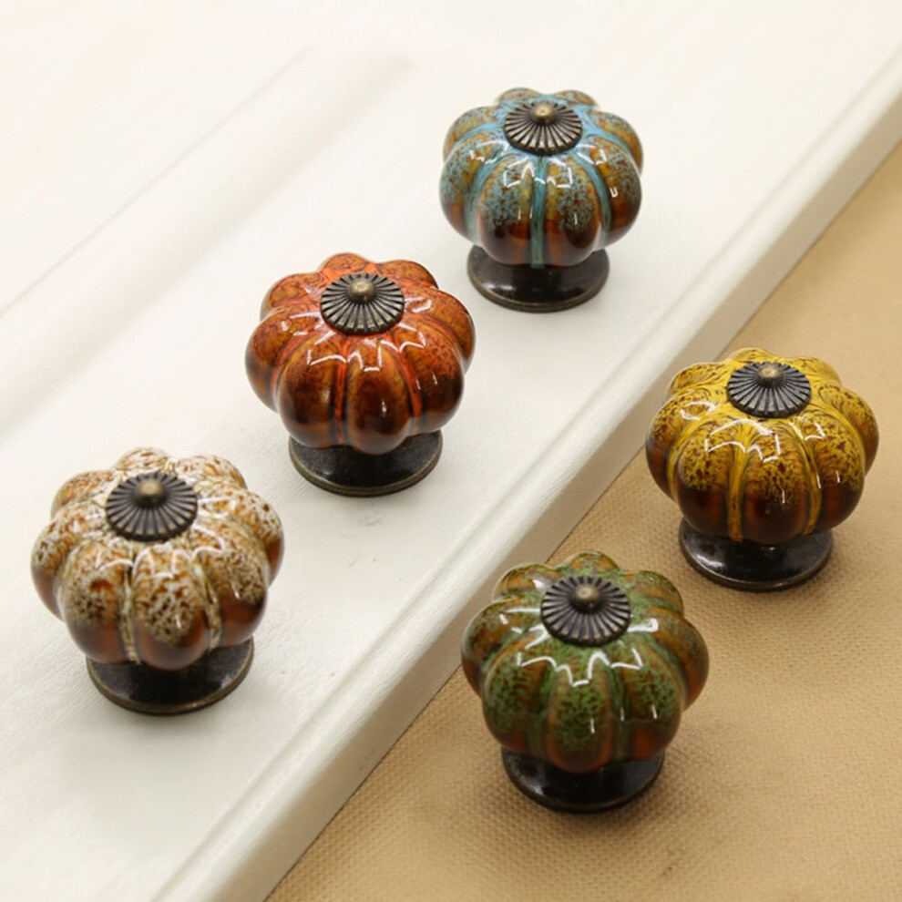 6Pcs Green Pumpkin Ceramic Cabinet Knobs Vintage Drawer Pulls With Screws For Furniture Decor 4Cm 9771547829805