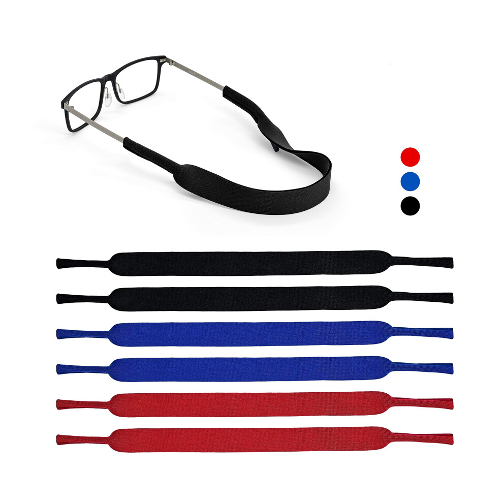 Neoprene Eyeglass Retainer Strap Adjustable Waterproof Sports Glasses Strap for Men and Women 6 Pack Mixed Colors