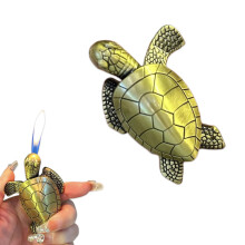 Refillable Butane Torch Lighter for Men with Adjustable Jet Flame, Vintage Golden Turtle Design, Gift Ready