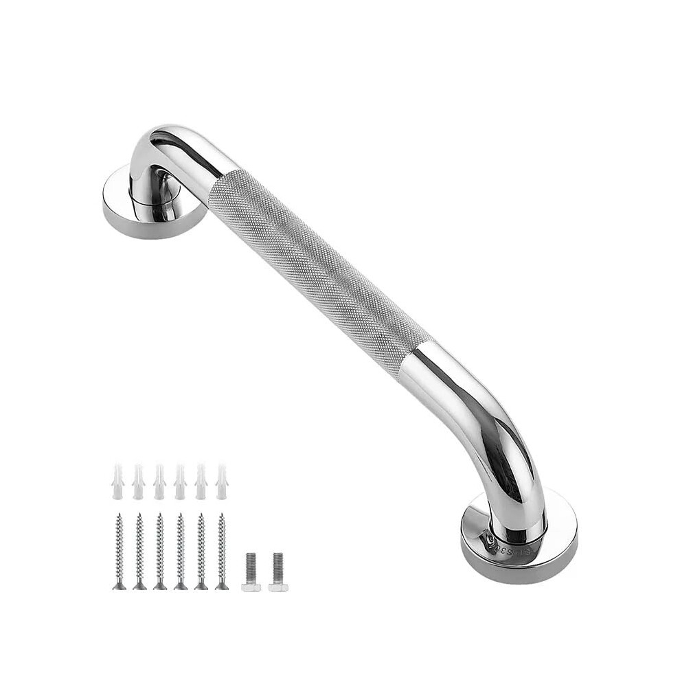 Silver Stainless Steel Shower Grab Bar 40Cm NonâSlip Knurled Grip Bathroom Safety Handrail Waterproof HeavyâDuty Support