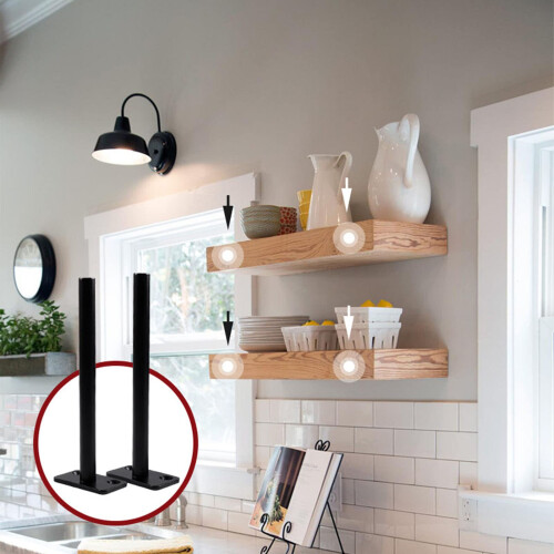 4PCS Heavy Duty Floating Shelf Brackets Hidden Support Design Adjustable Metal Wall Mount Black 1