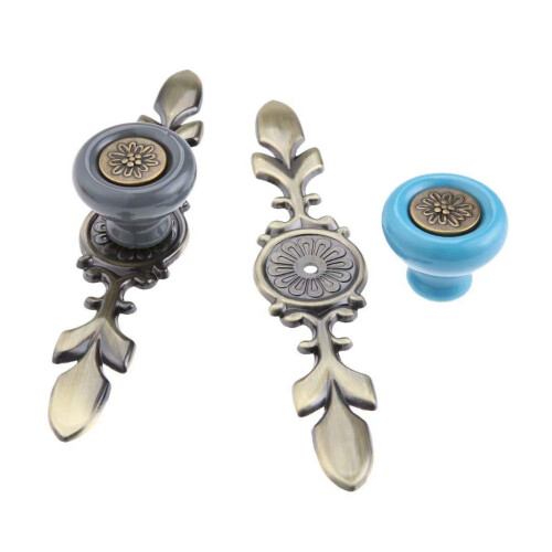 6 Pcs Gray Ceramic Cabinet Knobs Set Vintage Drawer Pulls with Bronze Finish for Dresser and Kitchen 1