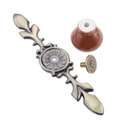 6 Pcs Gray Ceramic Cabinet Knobs Set Vintage Drawer Pulls with Bronze Finish for Dresser and Kitchen 2