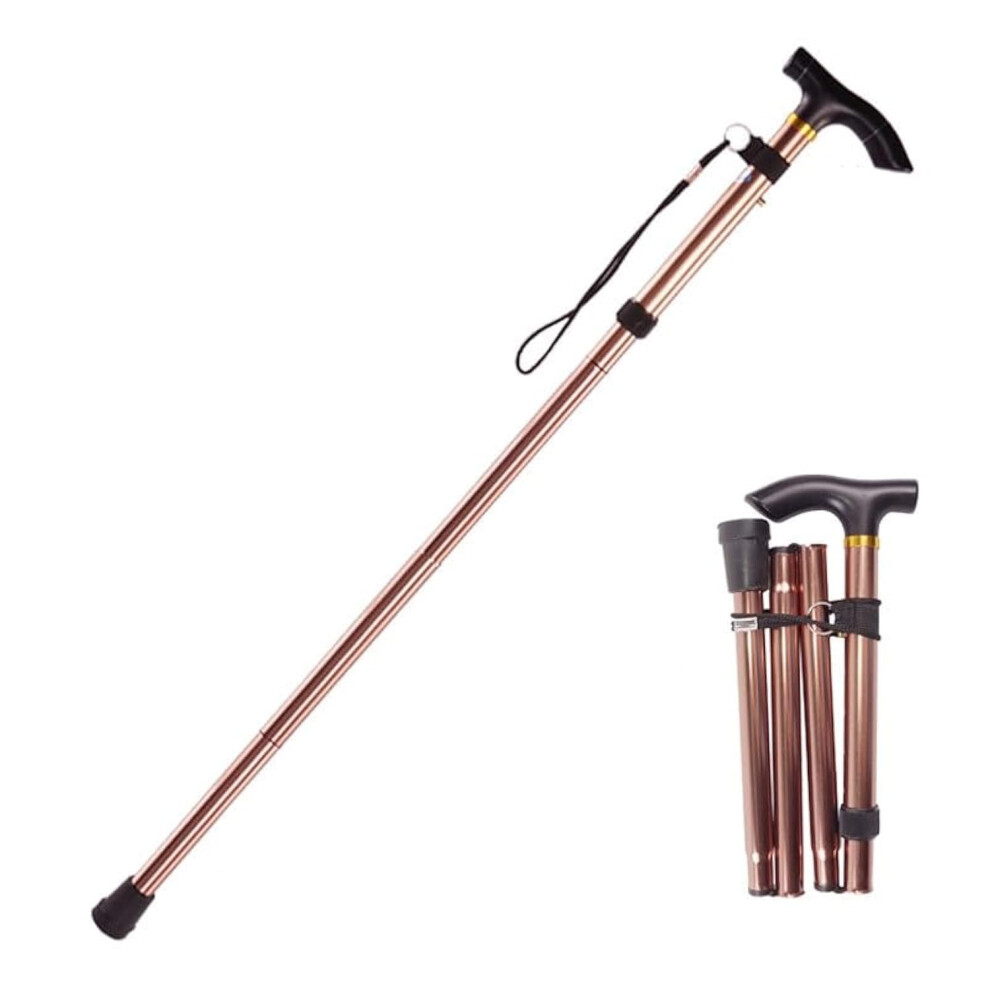 Folding Walking Cane for Seniors, Adjustable Height Lightweight Walking Stick for Travel Support Brown