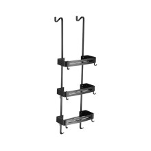 Shower Caddy Over the Door 3Tier Hanging Organizer with 8 Hooks, NoDrill Aluminum Shelf Black