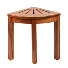 Teak Shower Bench Solid Wood Corner Stool with Storage Shelf for Small Bathroom Spaces, Light Brown