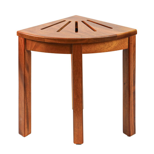 Teak Shower Bench Solid Wood Corner Stool with Storage Shelf for Small Bathroom Spaces, Light Brown