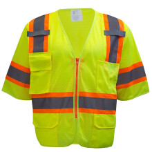 (Set of 3) Visibility Safety Vest ANSI Class 3 Reflective Work Vest with Pockets Breathable Mesh Lime M