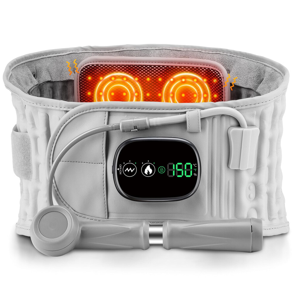 Lumbar Decompression Belt with Red Light Heat and Massage, Adjustable Heated Back Support Brace for Pain Relief
