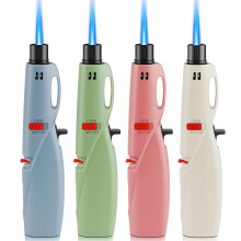 4 Pack Refillable Butane Torch Lighter with Adjustable Jet Flame, Safety Lock for Candle and Grill (No Gas)