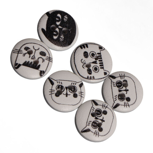 500pcs 15mm Cat Print Buttons, 2 Holes, White Bg