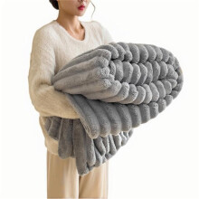 Faux Fur Throw Blanket Light Gray 100x150cm Reversible Soft Fluffy Striped Design for Couch and Bed