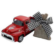 (Red) Vintage Mini Metal Truck Model With Removable Burlap Bag Coffee Table Decors For Coffee Bar Accessories And Home Display White