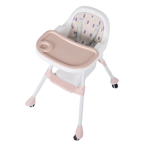 Pink Folding Baby High Chair, Double Tray, 37.5 cm