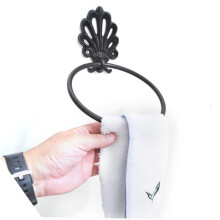 Rustic Industrial Bathroom Towel Ring and Toilet Paper Holder Set, Black Wrought Iron Wall Mounted 2 in 1