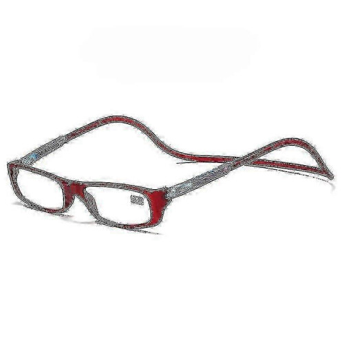 (Wine Red, 300) Folding Magnetic Reading Glasses With Snap Click Front, Neck Hanging Spectacles