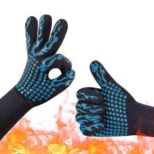 Heat Resistant Gloves for Cooking and BBQ, Extreme Heat Protection, Blue Non‑Slip Grip Unisex Pair