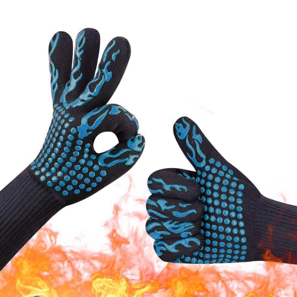 Blue Heat Resistant Gloves For Cooking And Bbq, Extreme Heat Protection, NonâSlip Grip Unisex Pair