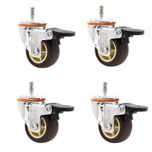 Heavy Duty Swivel Caster Wheels with Brake Set of 4, 360 Quiet Rubber Furniture Casters, Chrome Plated, 200lbs Load