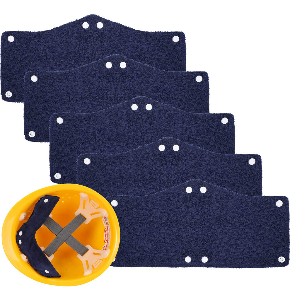 5 Pack Hard Hat Sweatband Washable Terry Cloth Liner With Snaps, Sweatabsorbing Blue Reusable Design 9073542179559