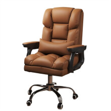 Ergonomic Executive Office Chair with Lumbar Support, Brown PU Leather Reclining Desk Chair for Home and Work