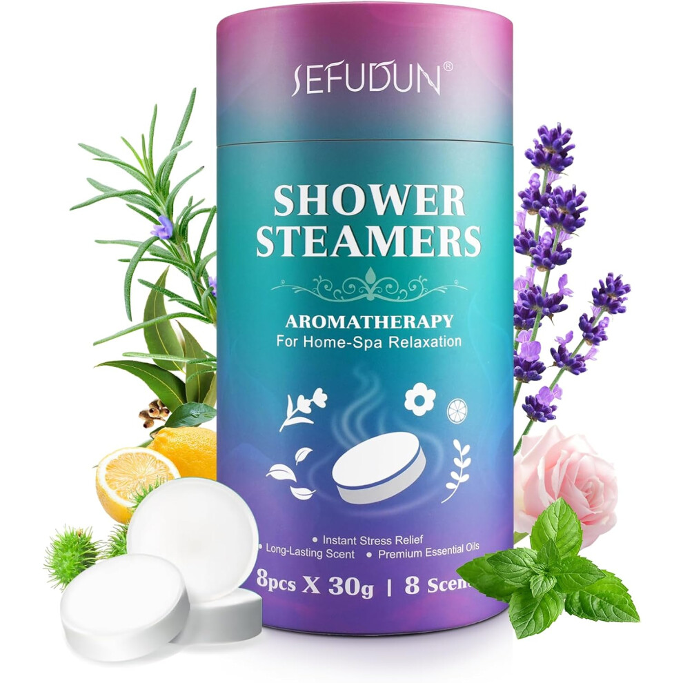 Gogerstar Lavender Shower Steamers Aromatherapy 8 Packs, Long-Lasting 8 Scents Shower Bombs With Essential Oils For Home-Spa Relaxation, Stress Relief Shower Tablets