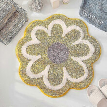 (60x60CM, Yellow) Thick and Absorbent Cashmere Flower Patterned Round Area Rug
